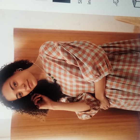 Tradlands Nico Balloon Sleeve Midi Dress Misty Blue Gingham Linen M Worn 1x - Picture 2 of 10